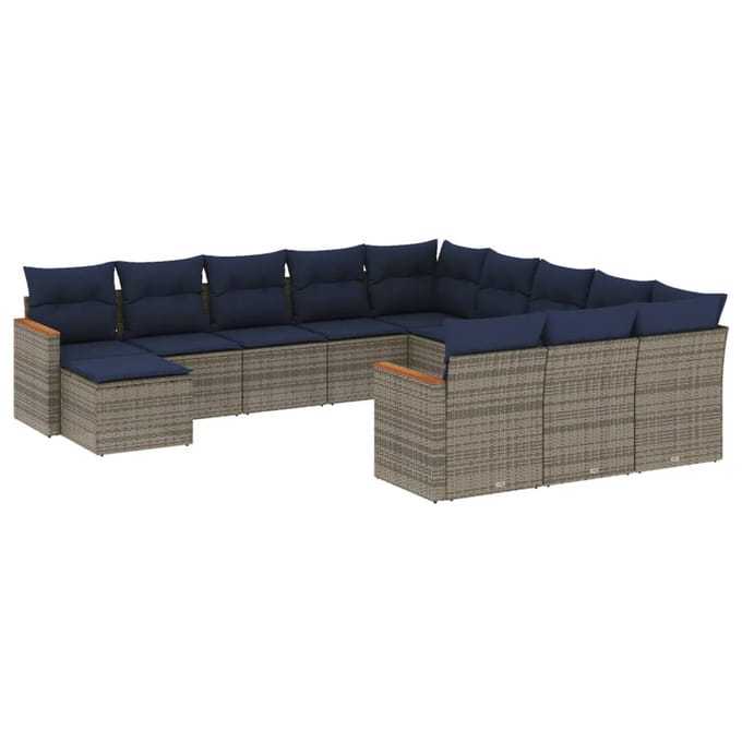 vidaXL - 12-delige - tuinbankset - met - kussens, - grijs - polyrotan