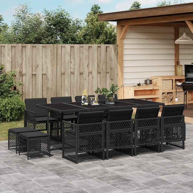 vidaXL - 13-delige - Tuinset - met - kussens - poly - rattan - zwart