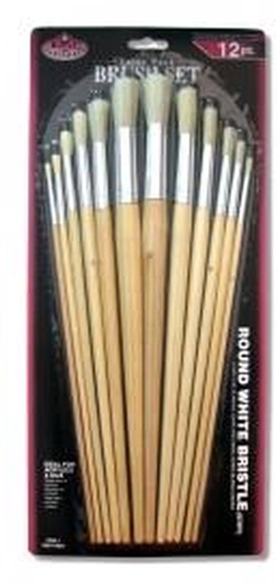 R&L White Bristle Round Brush Set (Stiff) - 12 Pack