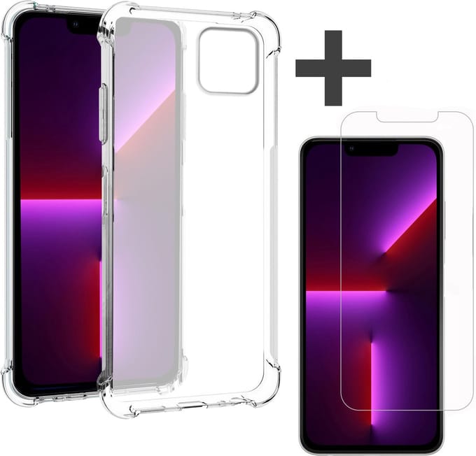 iPhone 13 Pro Hoesje transparant anti shock backcover + iPhone 13Pro Screenprotector gehard glas tempered glass