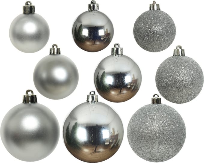 Decoris Kerstballen - 26x st - zilver - 6-8-10 cm - kunststof - kerstversiering