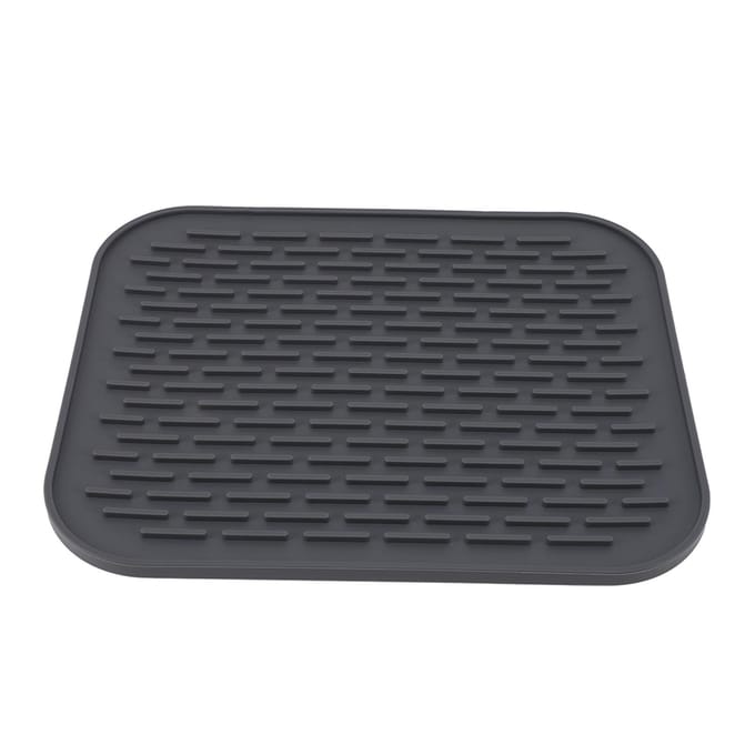 Tapis d'égouttoir rectangulaire en silicone, isolant thermique, antidérapant, avec égouttoir intégré black
