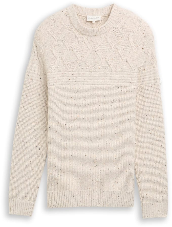 Tom Tailor - Gebreide trui met structuurmix - Maat M - offwhite melange multi neps