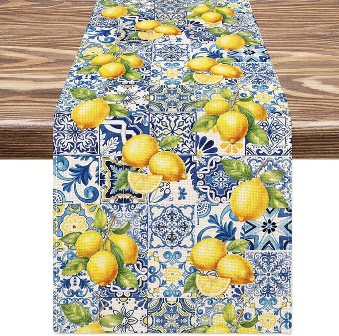 Chemins de table en lin jaune citron Écharpe de commode Décoration Lavable Chemin de table de cuisine et de salle à manger Décorations de fête de vacances 150x33cm