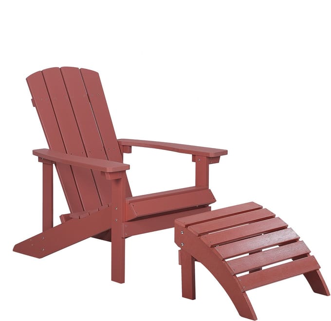 ADIRONDACK - Tuinstoel met voetenbank - Rood - Kunsthout