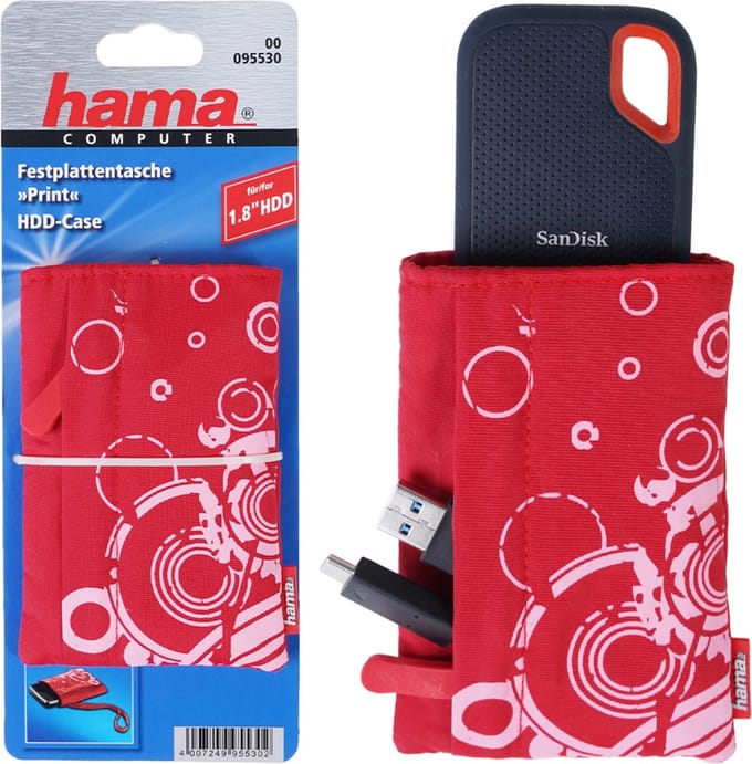 Harde schijf tas met opdruk rood 1,8â??