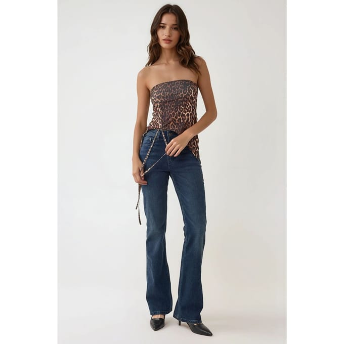 Leopardprint Strapless Getailleerde Geprinte Croptop