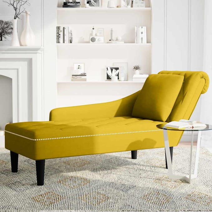 vidaXL - Chaise - longue - met - kussen - en - rechterarmleuning - fluweel - geel