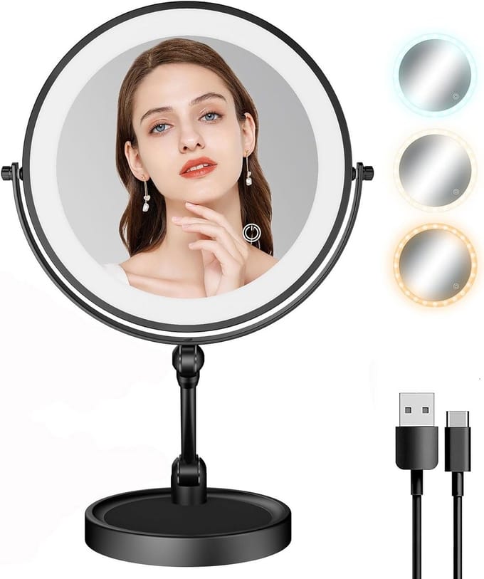 Verstelbare Make-up Spiegel met Verlichting en Oplaadbare Vergrotingsfunctie