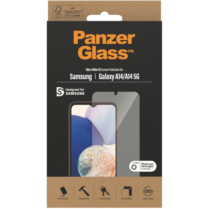 PanzerGlass Screenprotector geschikt voor Samsung Galaxy A14 Glazen | PanzerGlass Ultra-Wide Fit Screenprotector - Case Friendly