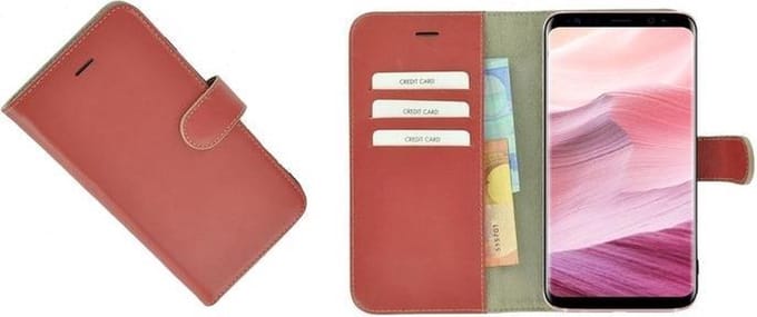 Pearlycase® Geschikt voor Samsung Galaxy S8 Plus Hoesje Echt Leder Wallet Bookcase Oxyderood