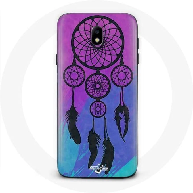 Coque pour Samsung Galaxy J7 2017 Attrape Rêve Noir Fond Bleu et Violet