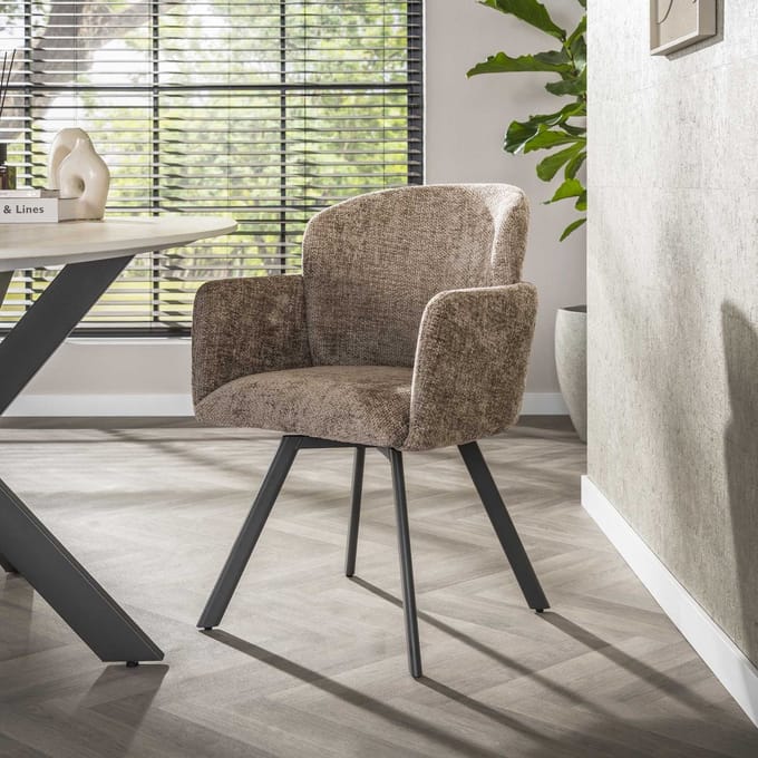 Dimehouse Set van 2 Moderne eetkamerstoelen Luma Hoven Rich Champagne - Chenille - Scandinavisch & Basic