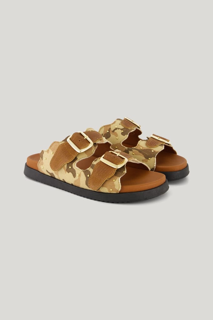 Summum Woman Sandal Canvas Print Stud Multicolour Maat: 41 | Sandalen Outlet | Dames | Beige