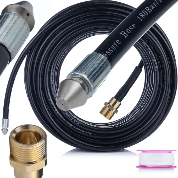 Rosfix Hogedrukslang Vervanging - 15 m, Spuitmond 1+3, 160 bar - M22 Buitendraad, Teflonband
