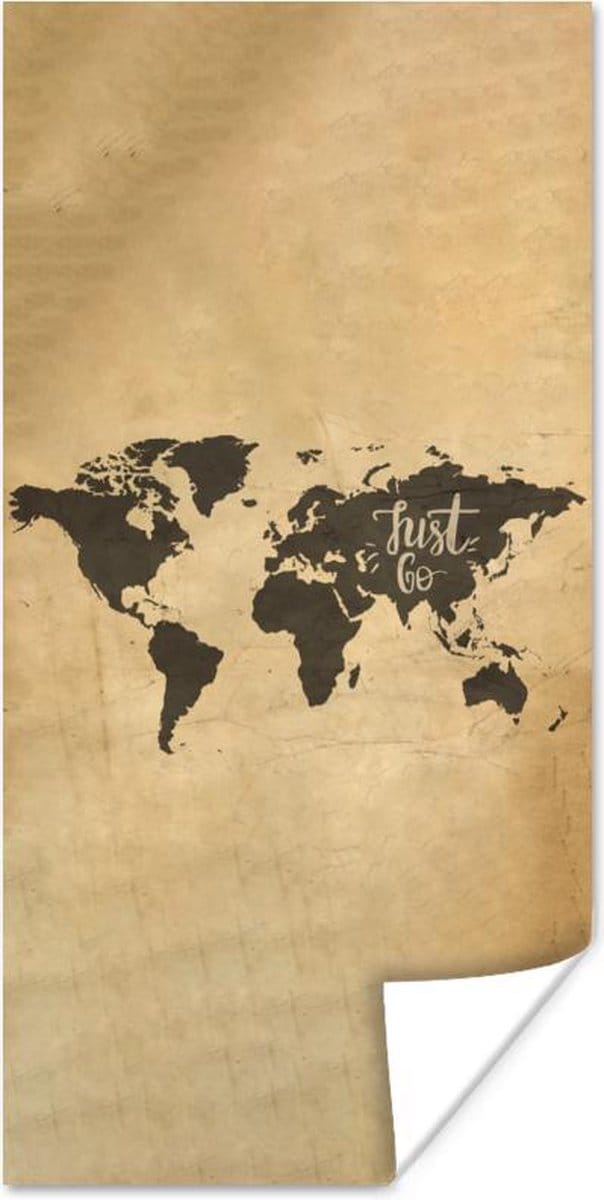 Poster Wereldkaart - Kaart - Spreuken - 60x120 cm