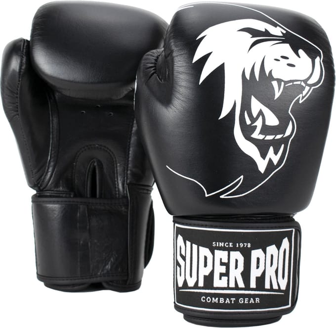 Super Pro Combat Gear Warrior Lederen (kick)bokshandschoenen Zwart/Wit 8oz