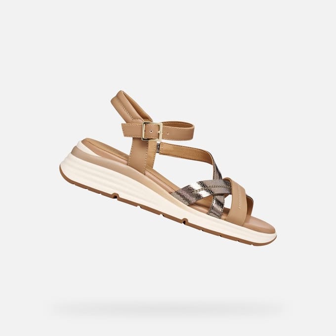 GEOX ELOWYNNE DAMES Sandalen - DONKERBEIGE/BEIGE - Maat 37