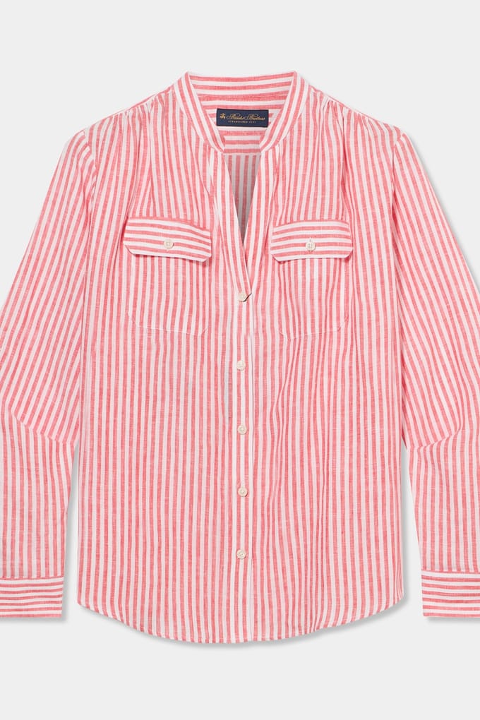 Brooks Brothers Corean Collar Shirt Linen Red Größe: M | Longsleeves Outlet | Damen | Rot