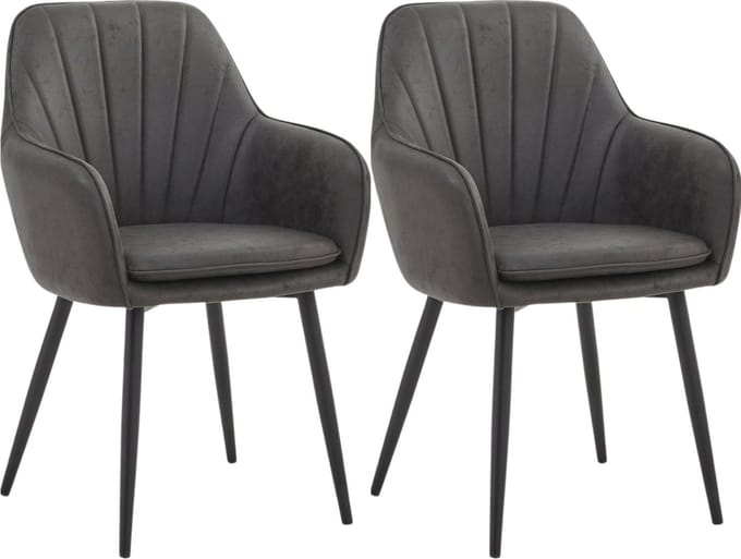 Colenis® - Melissa Eetkamerstoel - Set Van 2 - Antraciet - Microfiber - Microvezel - Met armleuning