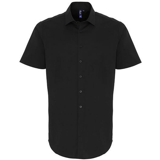 Premier Heren Poplin Stretch Overhemd met Korte Mouwen (Zwart)
