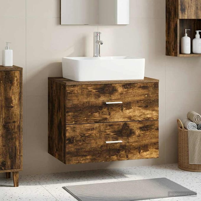 vidaXL - Wandgemonteerde - Badkamerkast - Gerookt - eiken - 62,5 - x - 44,5 - x - 50 - cm