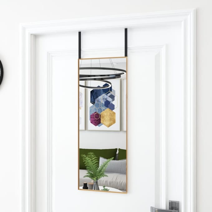 vidaXL - Deurspiegel - 30x80 - cm - glas - en - aluminium - goudkleurig