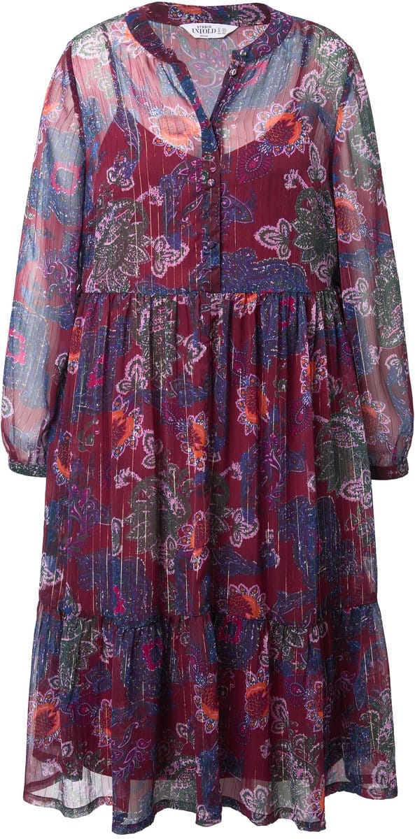 Studio Untold - Dames - Maxi-jurk A-lijn chiffon paisleyprint glitters - Donker kersenrood - Maat 54+