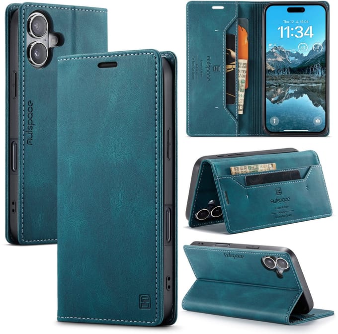 Luxe Flip Case met RFID Bescherming Kaarthouder en Magneetsluiting voor Apple iPhone 17 _ Blauw
