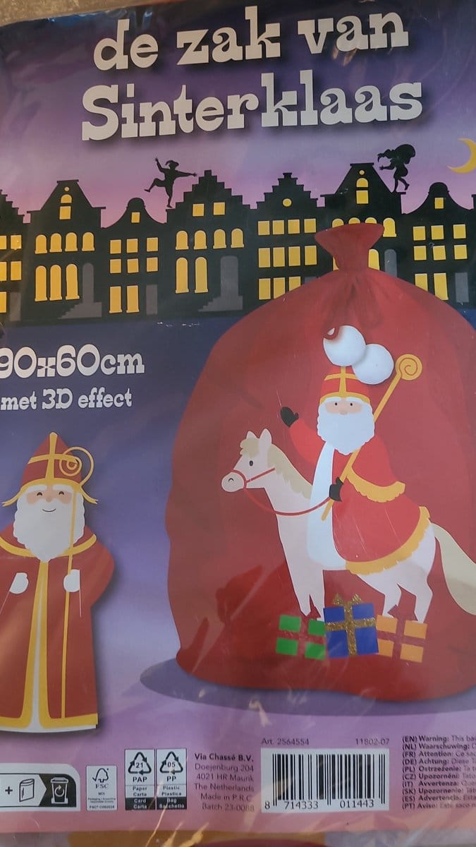 Viltzak - De zak van Sinterklaas/ 90x60 cm met 3D effect