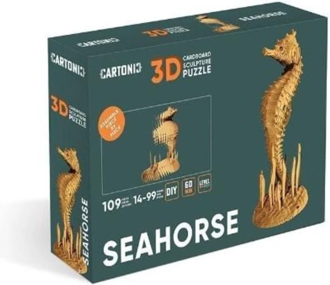 CARTONIC- Seahorse- 3D Puzzel-Speelgoed- Puzzel-DIY- Creatief- Karton- Kinderen en volwassen- 3D- puzzel-Zeepaard