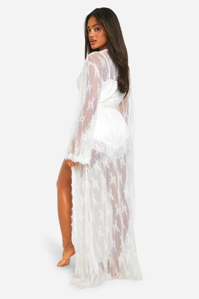 boohoo Dames Bruids Premium Kant Robe | Wit | Maat: 42