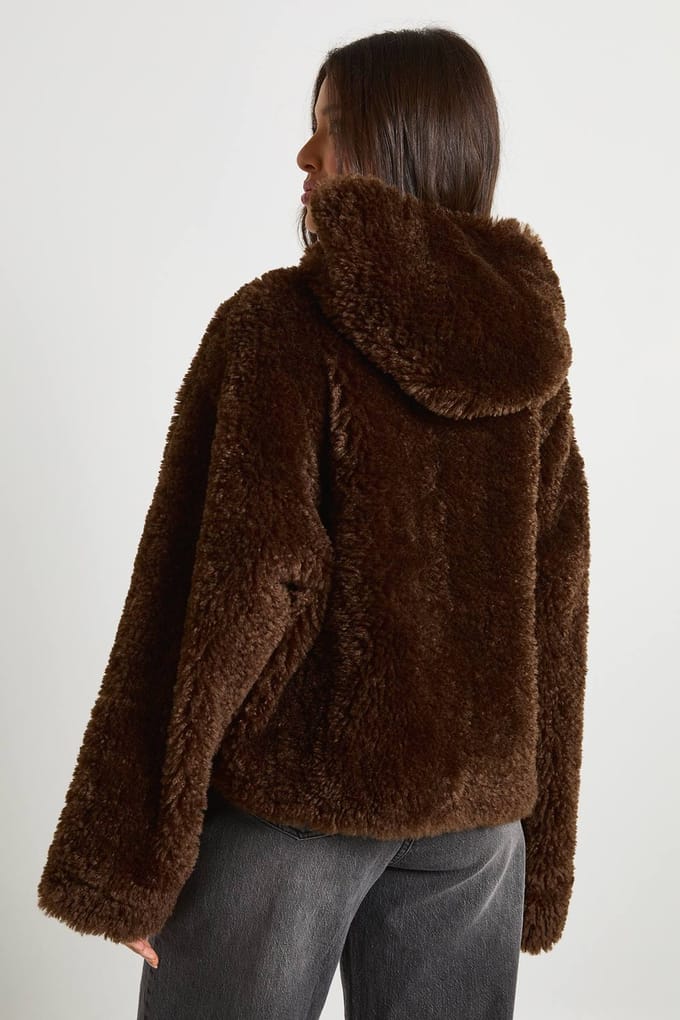 boohoo Dames Hooded Teddy Jacket | Chocolate | Maat: 14