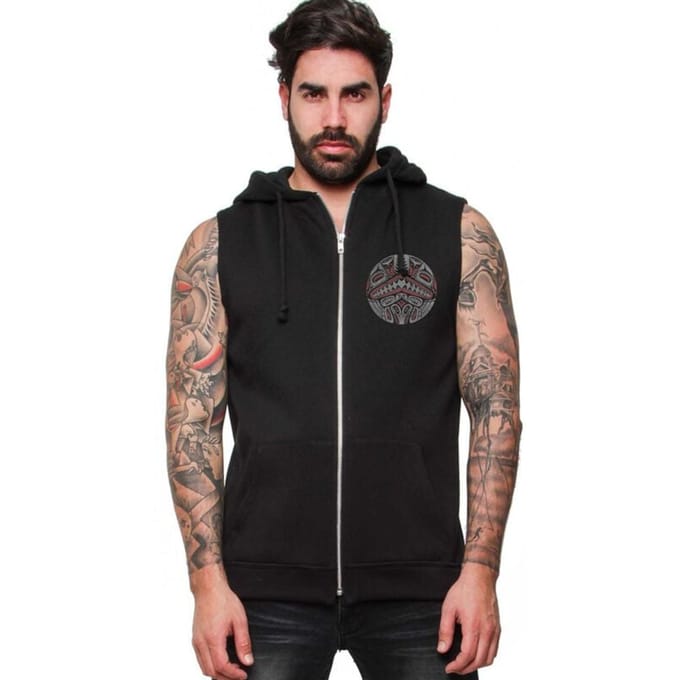 Outer Vision Bodywarmer - Hawaiian Mask mannen vest met capuchon - M - voor Mannen - zwart