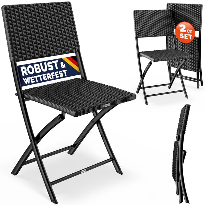 Casaria Polyrattan Klapstoel – 2 Stuks Weerbestendig – Zwart