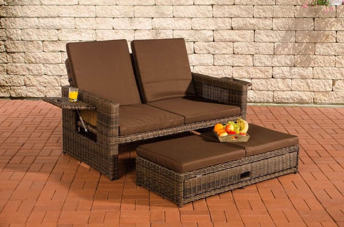 CLP Ancona - Loungebank - 5mm Poly-rotan bruin gemeleerd aardsbruin
