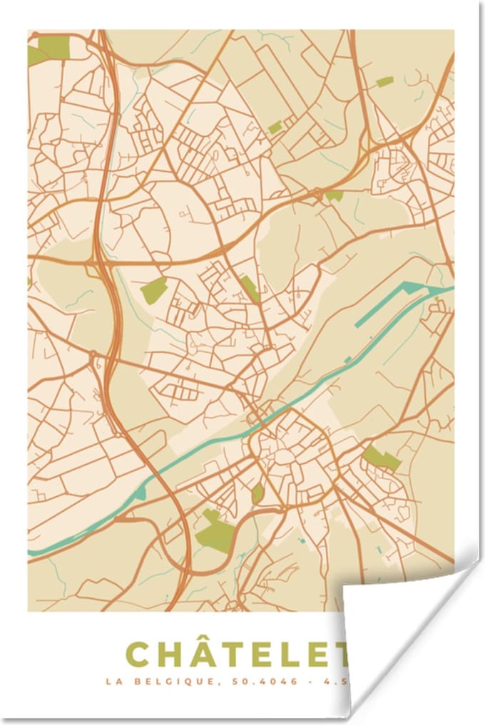 Poster Kaart - Stadskaart - Châtelet - België - Plattegrond. - 20x30 cm