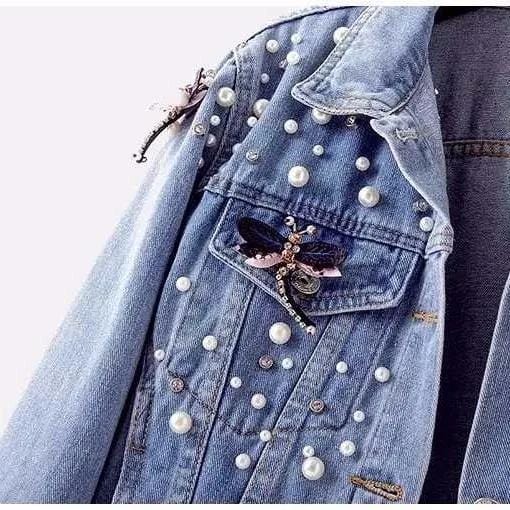 Mode geborduurd denim jasje dames losse korte student temperament all-match M gray