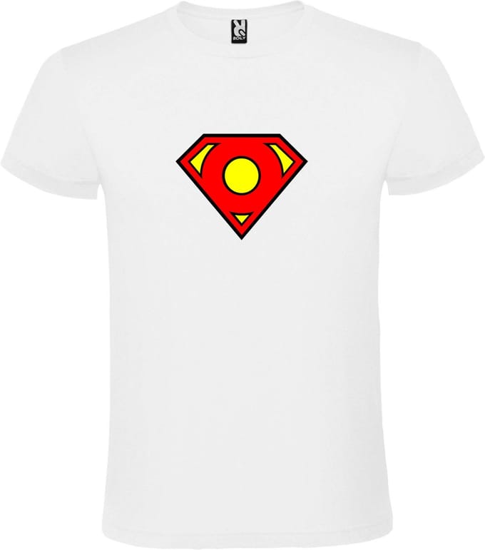 Wit T shirt met print van "Letter O“ Superman “ Logo print Rood / Geel size M