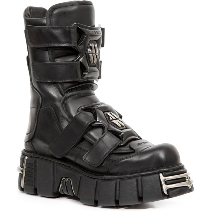New Rock Punk halfhoge zwarte leren laarzen-M-422-S1