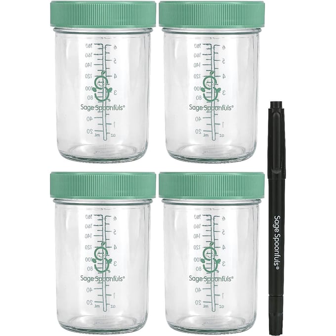 Sage Spoonfuls, Glazen Babyvoedingscontainers, Pak van 4, 237 ml per stuk white