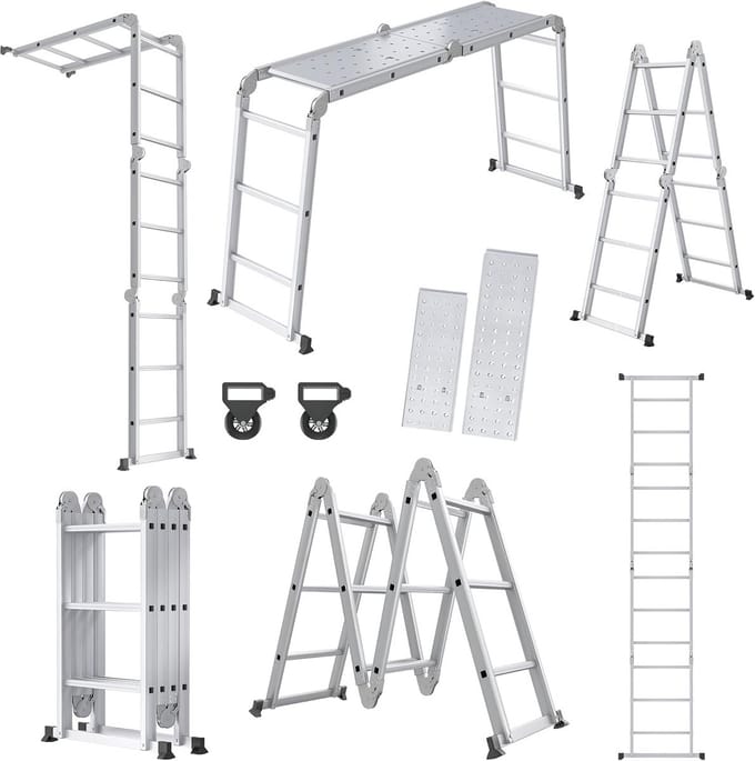 Multifunctionele ladder - Vouwladder combi - Klus Klussen - Stevig aluminium - 340 cm - Zilver
