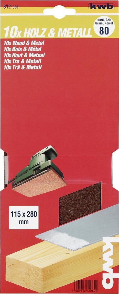 KWB schuurstrook 115 x 280 mm - Korrel 40 - 812040 - 10 stuks