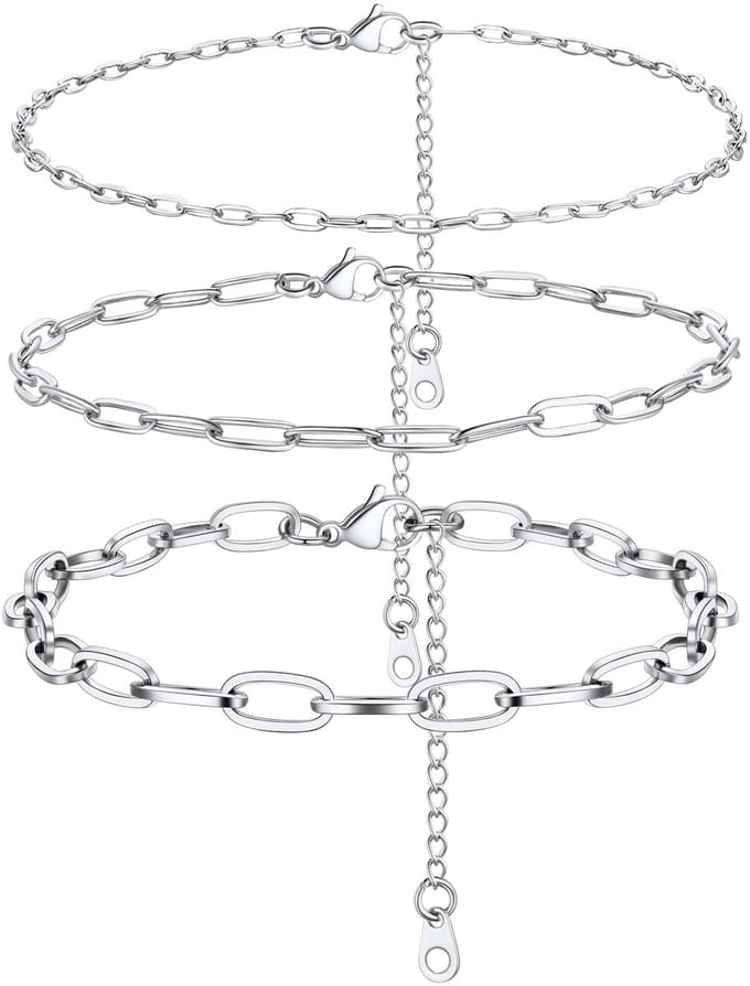 Dailygoods - Set van 3 Dames Enkelkettinkjes van Roestvrij Staal