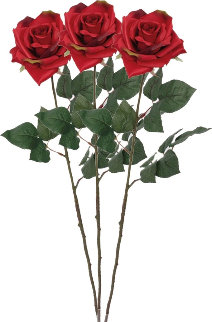 Mica Decorations Kunstbloem Roos Emily - 3x - 66 cm - rood - polyester - kunststof - kunstbloemen