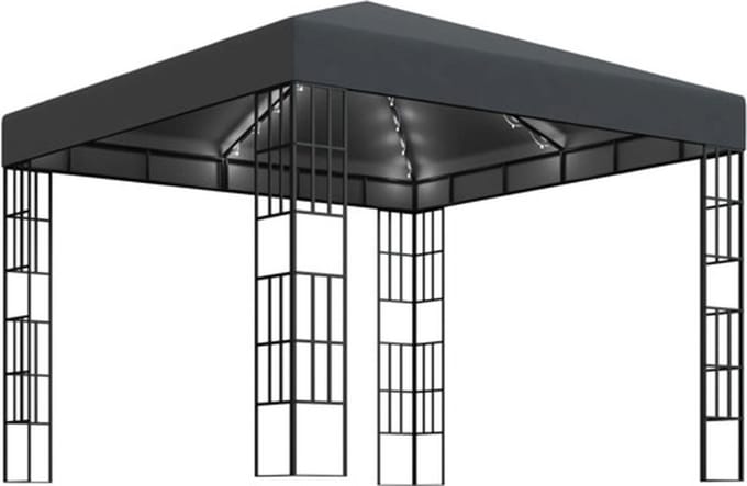 vidaXL - Prieel - met - LED-lichtslinger - 3x3 - m - antracietkleurig