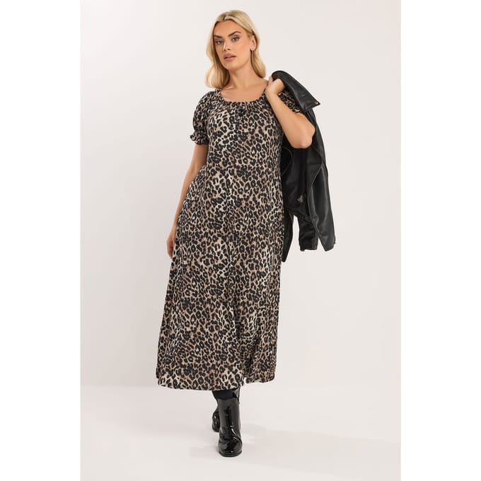 Yours Beige Bruine Luipaardprint Maxijurk Met Textuur Size 48