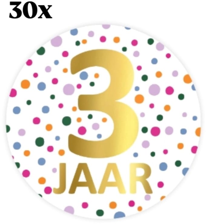 30x Sticker ' 3 jaar' Confetti Leeftijd