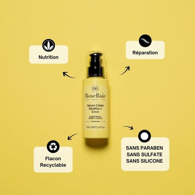 Sérum - RoseBaie - Cristal Kératine x Coco - 100 ml - Hydratant - Tous types de cheveux