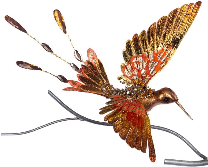 Goodwill Kerstbal Vogel-Kolibrie op Klip Oranje-Goud 20 cm
